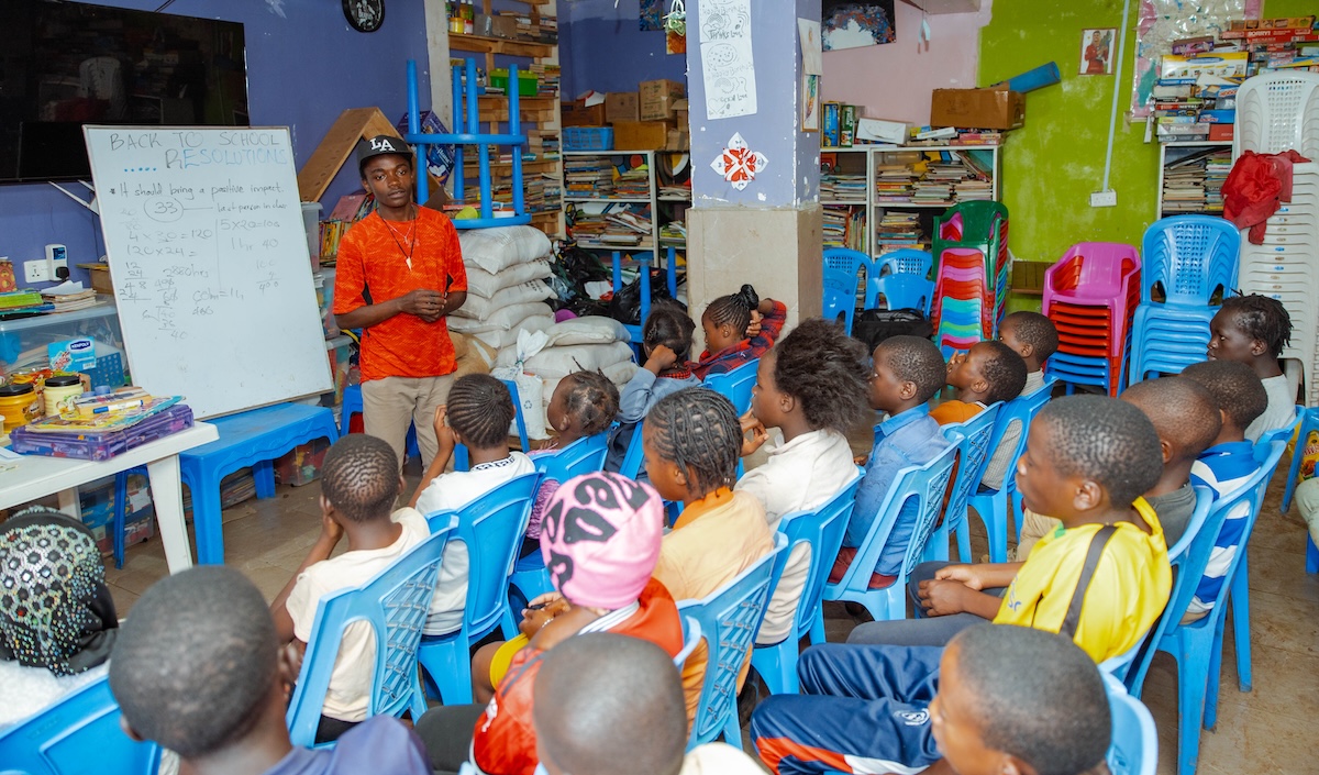 A group learning together in the library